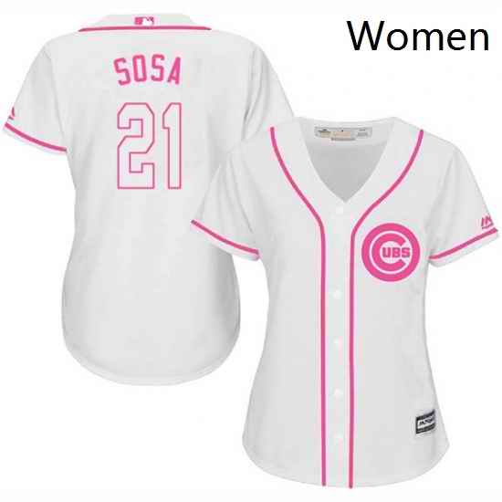 Womens Majestic Chicago Cubs 21 Sammy Sosa Authentic White Fashion MLB Jersey